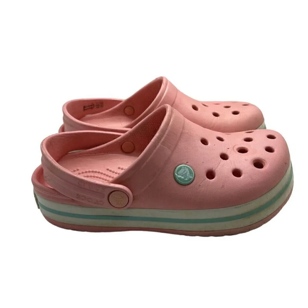 Crocs Kids Crocband Clog Slip On Sandal Pink White Size 2 Lightweight 204537